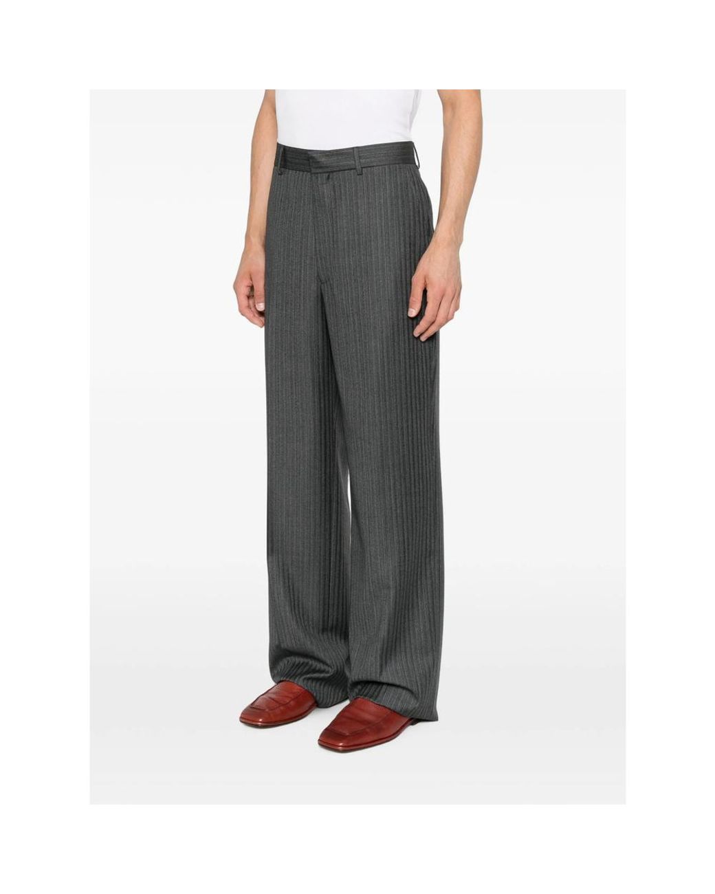 Reveres 1949 Gray Pinstripe-Pattern Straight-Leg Trousers for men