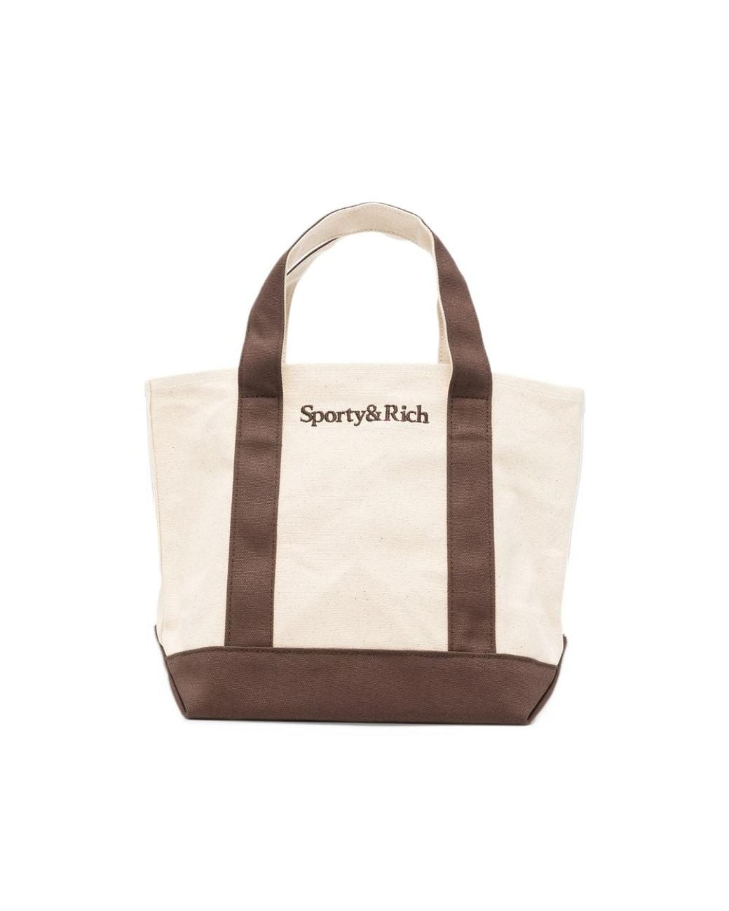Sporty & Rich Natural Mini Logo-Embroidered Tote Bag