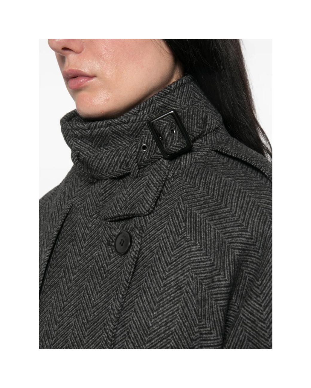 Gestuz Black Herringbone Belted Coat