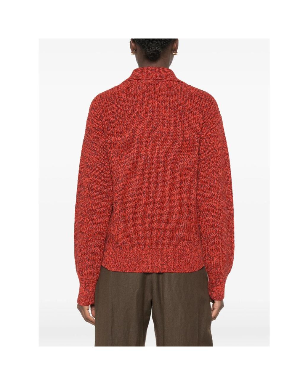 Tela Red Beni Marl-Knit V-Neck Sweater