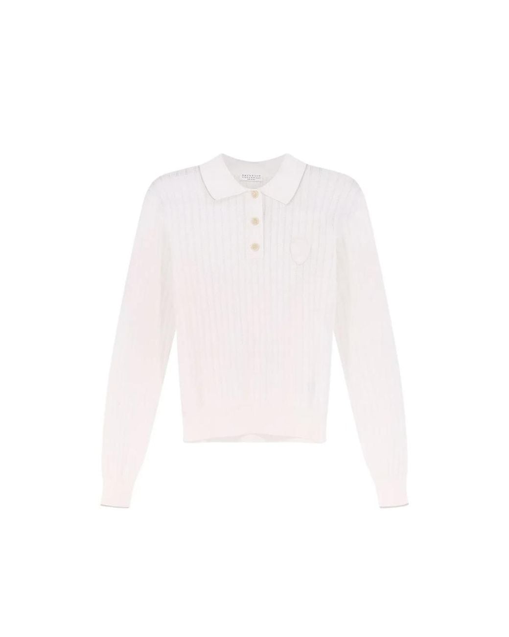Brunello Cucinelli White Ribbed-Knit Logo-Patch Polo Shirt