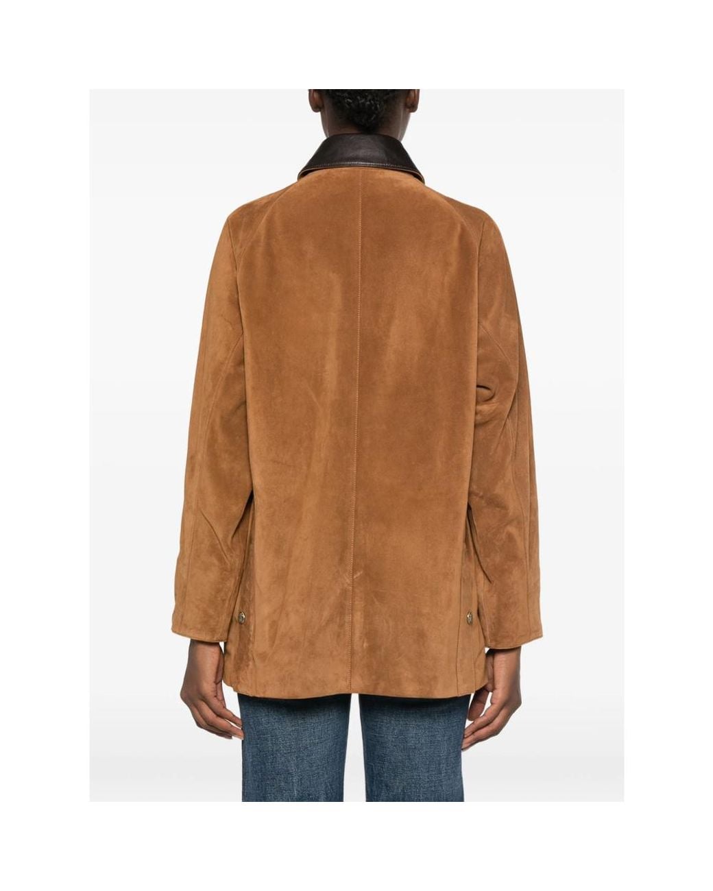 Nili Lotan Brown Contrast-Collar Suede Jacket