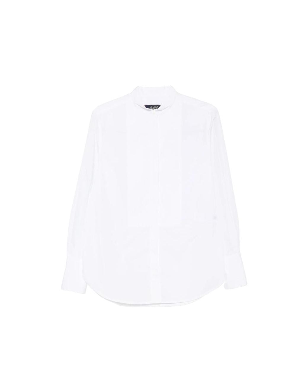 Seafarer White Bib-Front Band-Collar Shirt