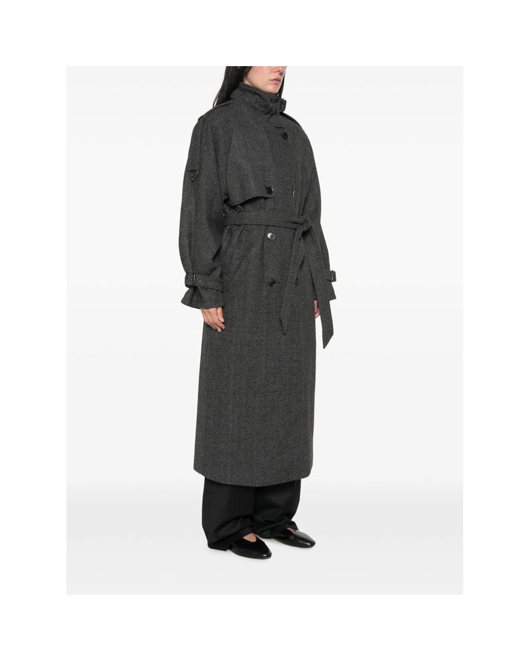 Gestuz Black Herringbone Belted Coat