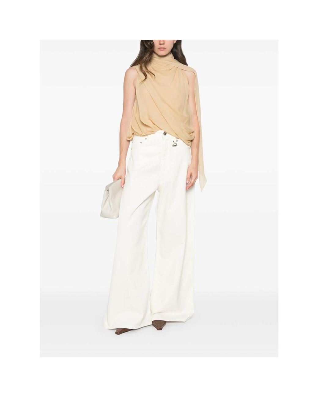 Sportmax White Logo-Patch Wide-Leg Jeans