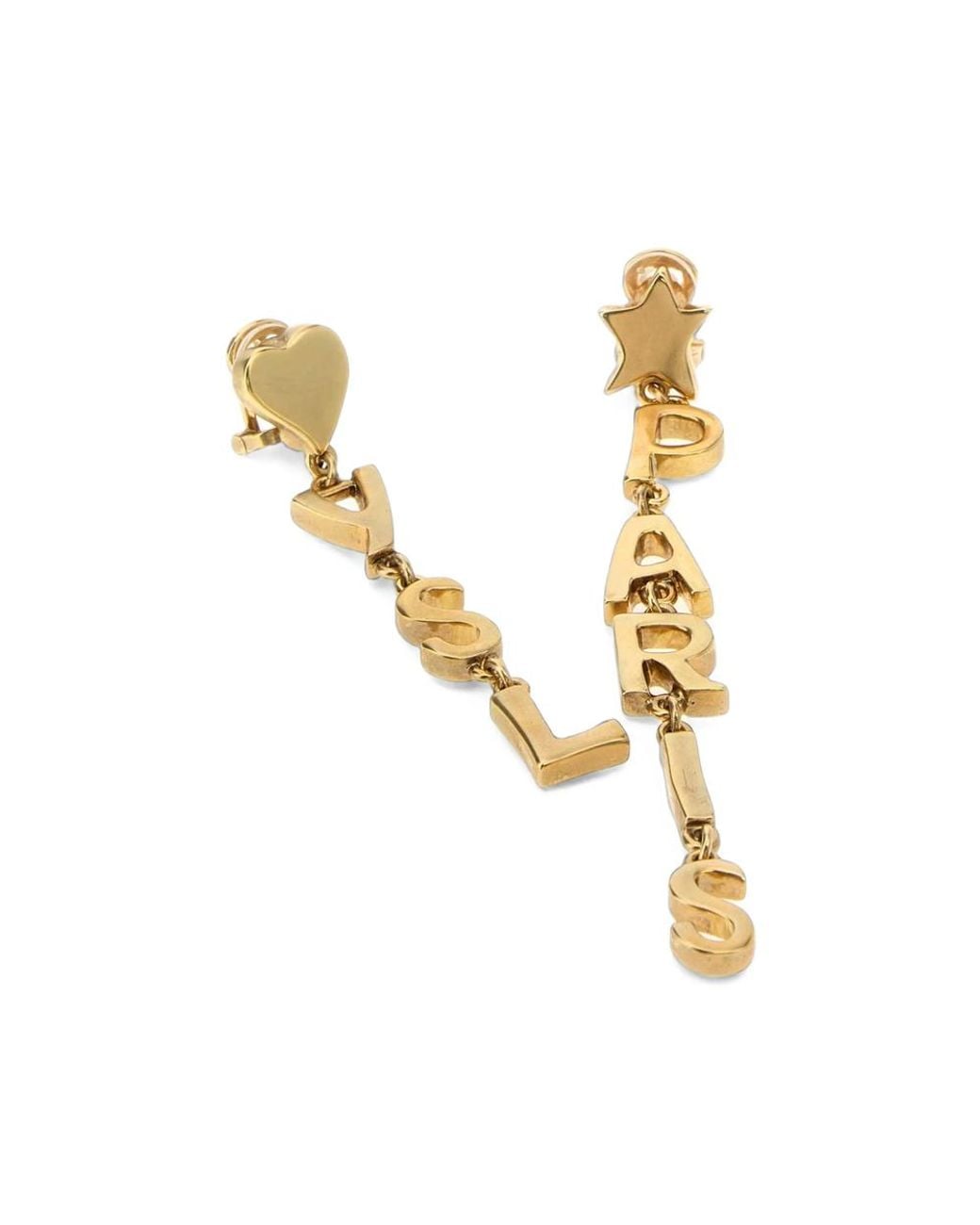 Saint Laurent Metallic Paris Asymmetrical Drop Earrings