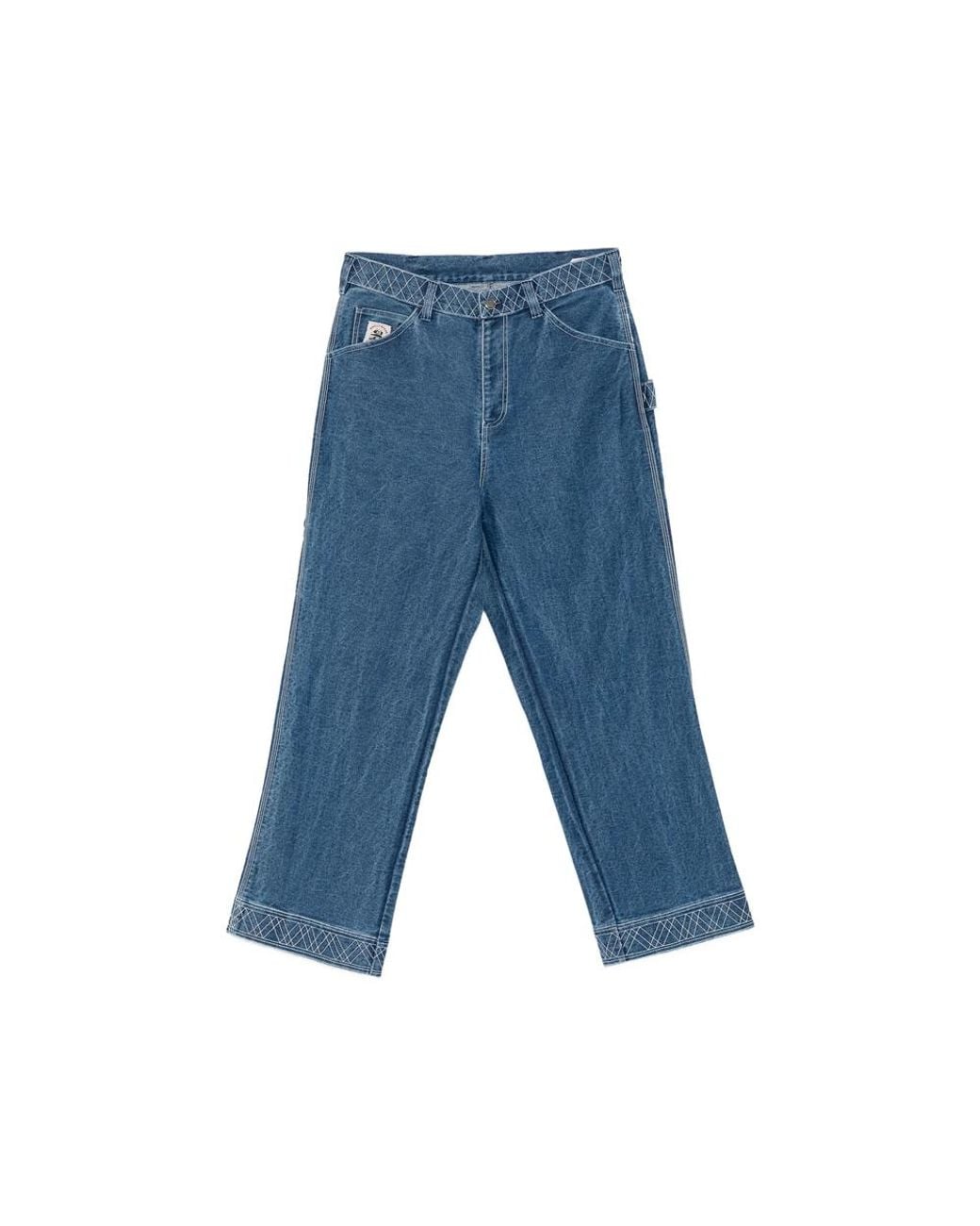 Bode Blue Embroidered Denim Knolly Brook Trousers for men