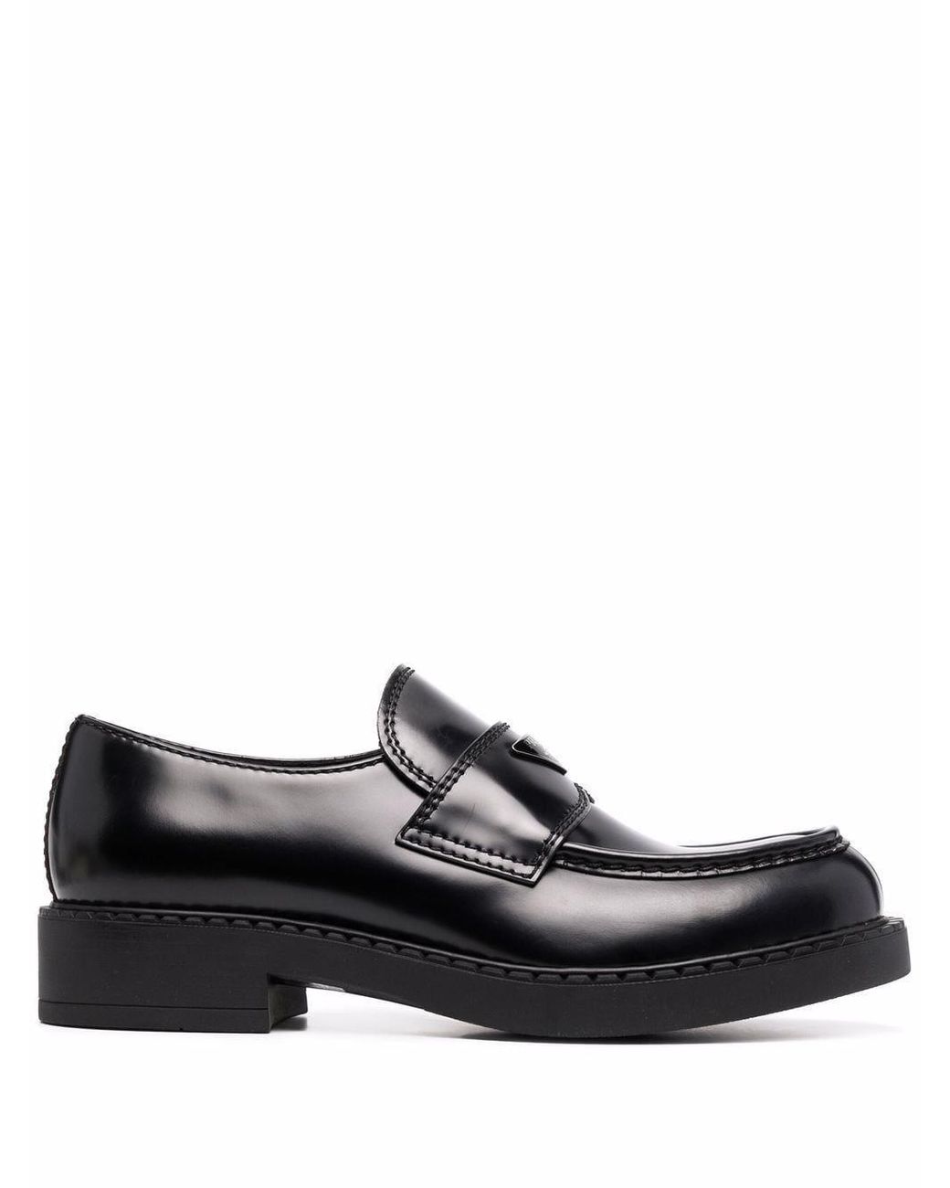 Prada Leather Logo-plaque Chunky Heel Loafers in Black for Men - Lyst