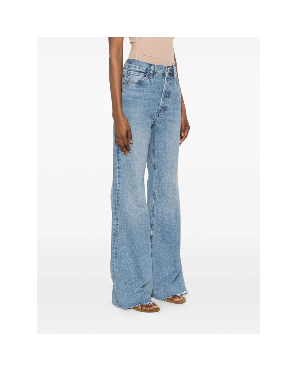 FRAME Blue The Lax Raw-Edge Wide-Leg Jeans