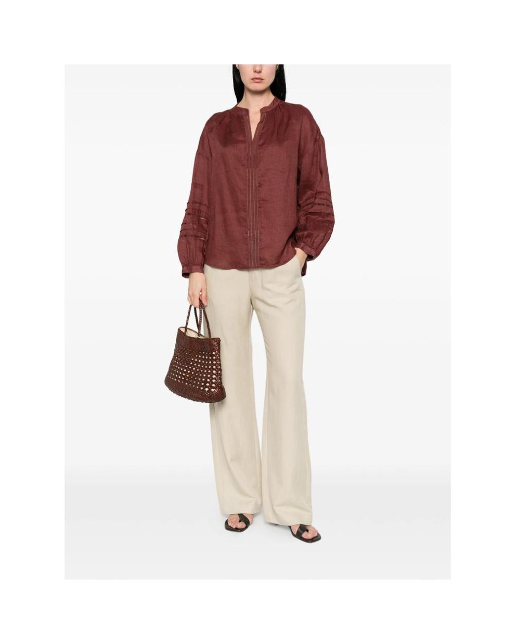 JC Sophie Red Leslie Perforated Blouse