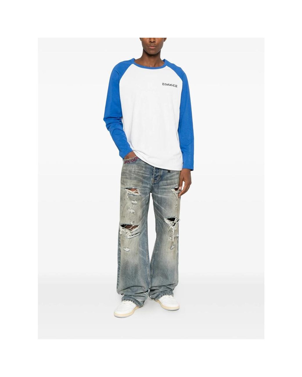 DAGGER Blue Logo-Print Raglan-Sleeve T-Shirt for men