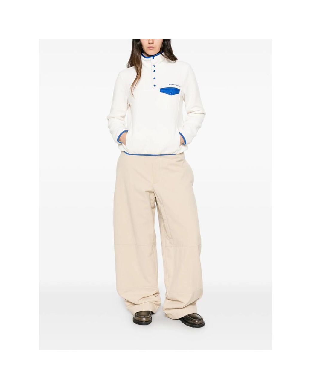 Sporty & Rich White Contrast-Trim Fleece Sweatshirt