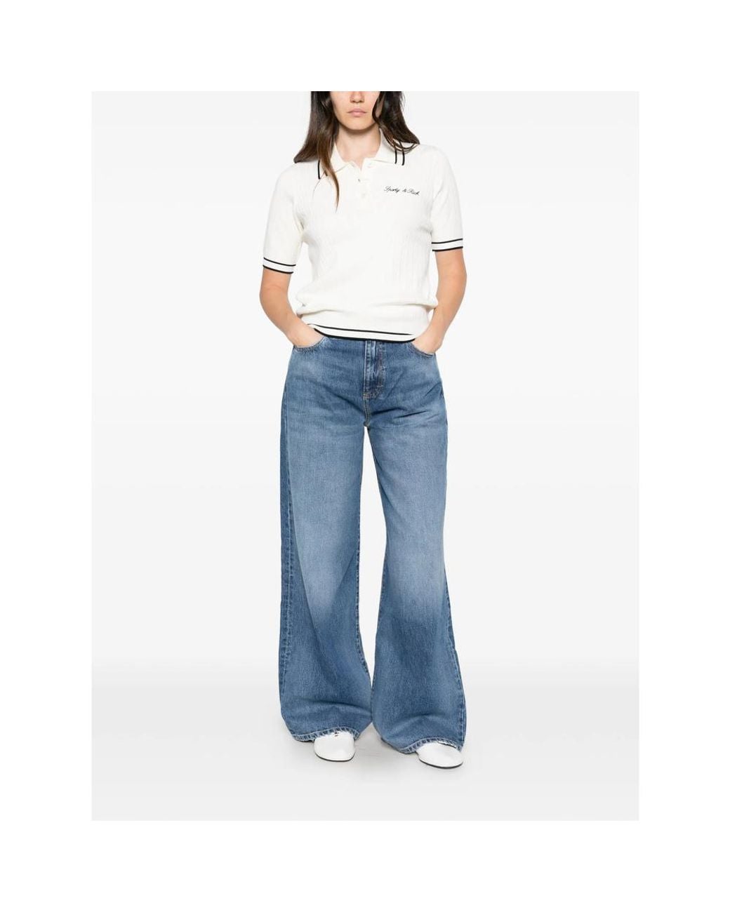 Sporty & Rich White Cable-Knit Polo Shirt