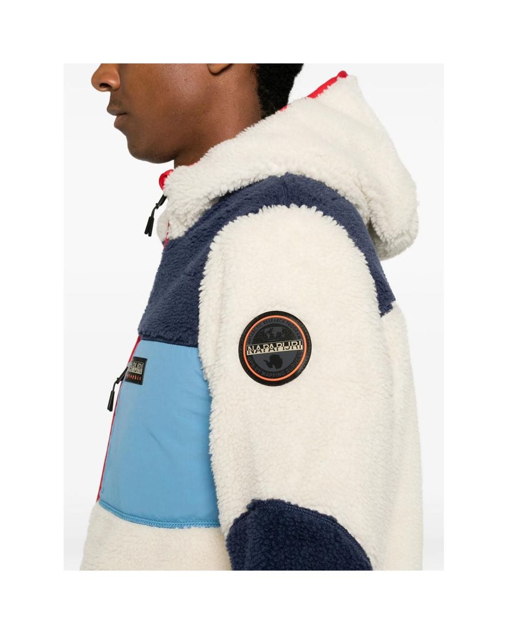 Napapijri Blue Fleece-Texture Colour-Block Jacket for men