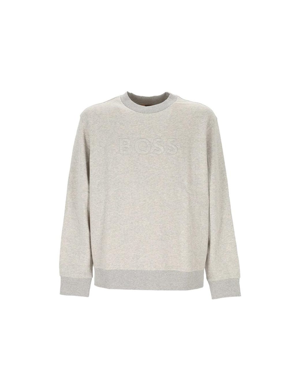 Boss Gray Logo-Embroidered Cotton Sweater for men