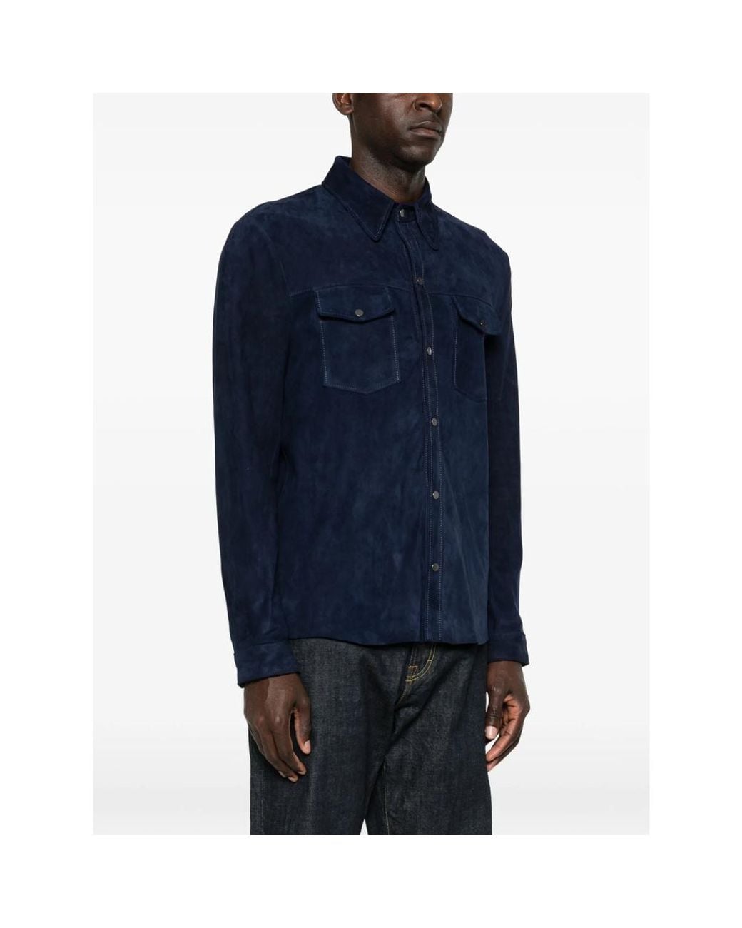 Salvatore Santoro Blue Suede Shirt Jacket for men