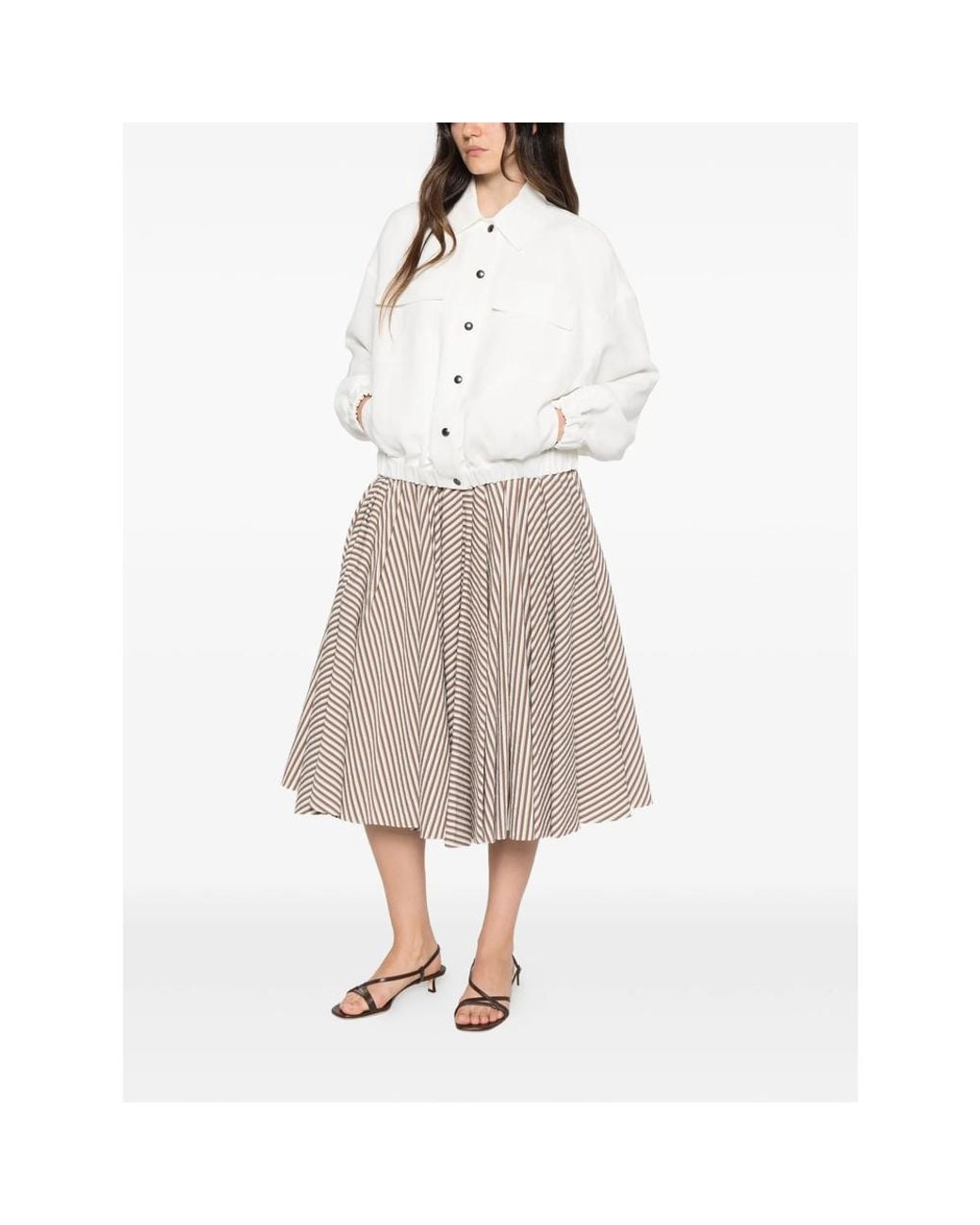 Brunello Cucinelli White Button-Up Bomber Jacket
