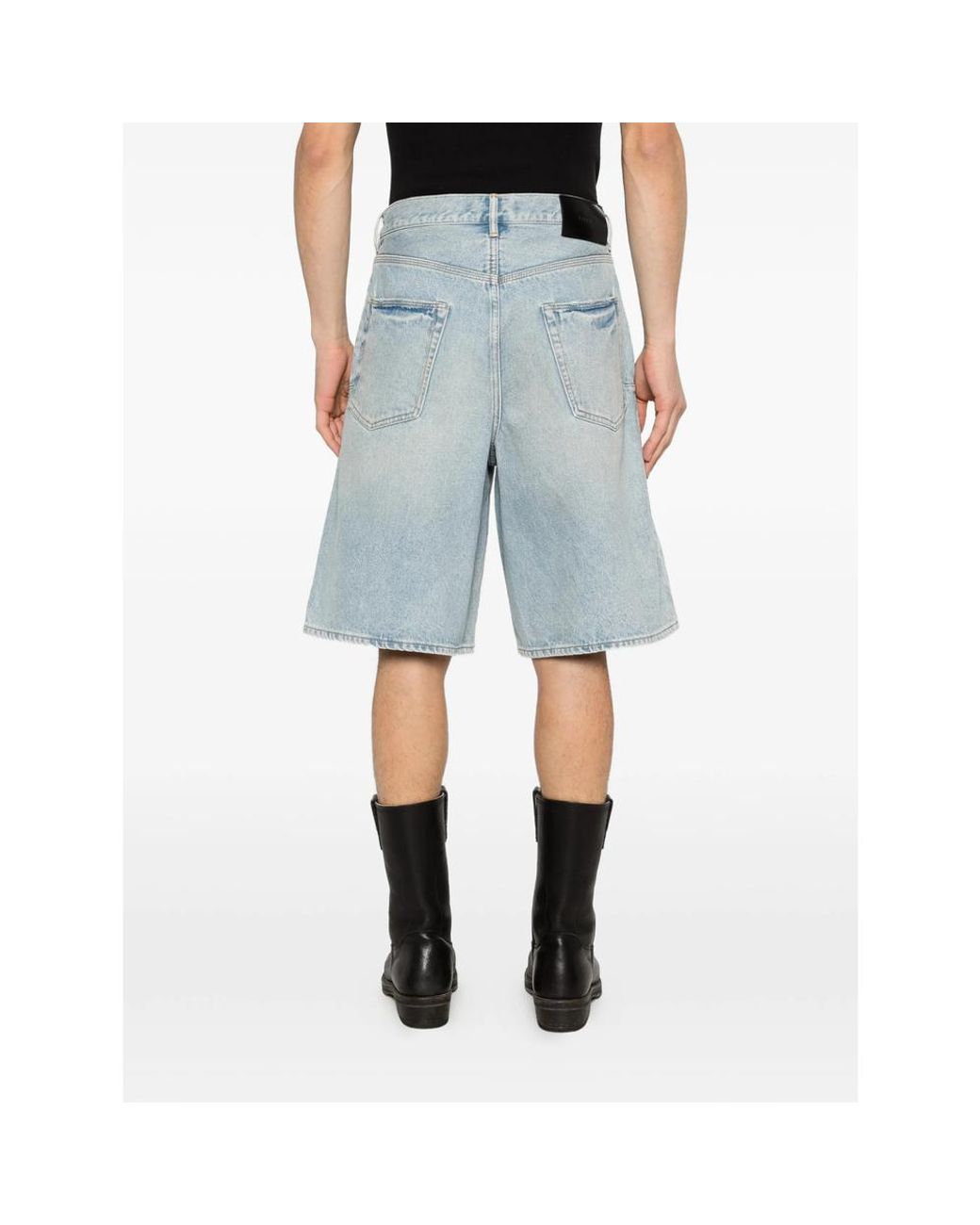 Purple Brand Blue Pleated Denim Shorts for men