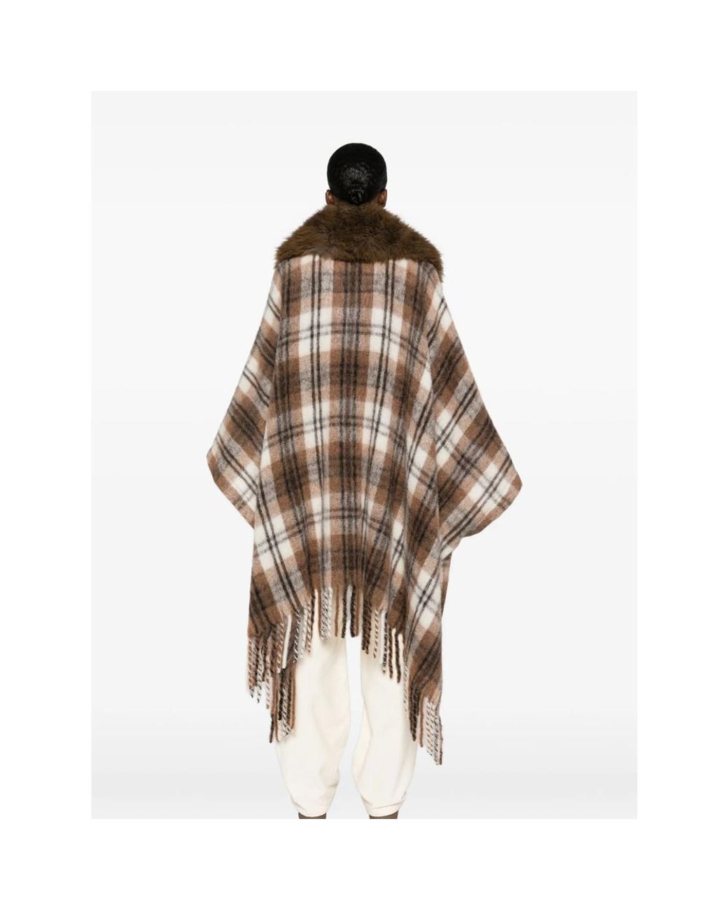 Moncler Brown Check-Pattern Cape