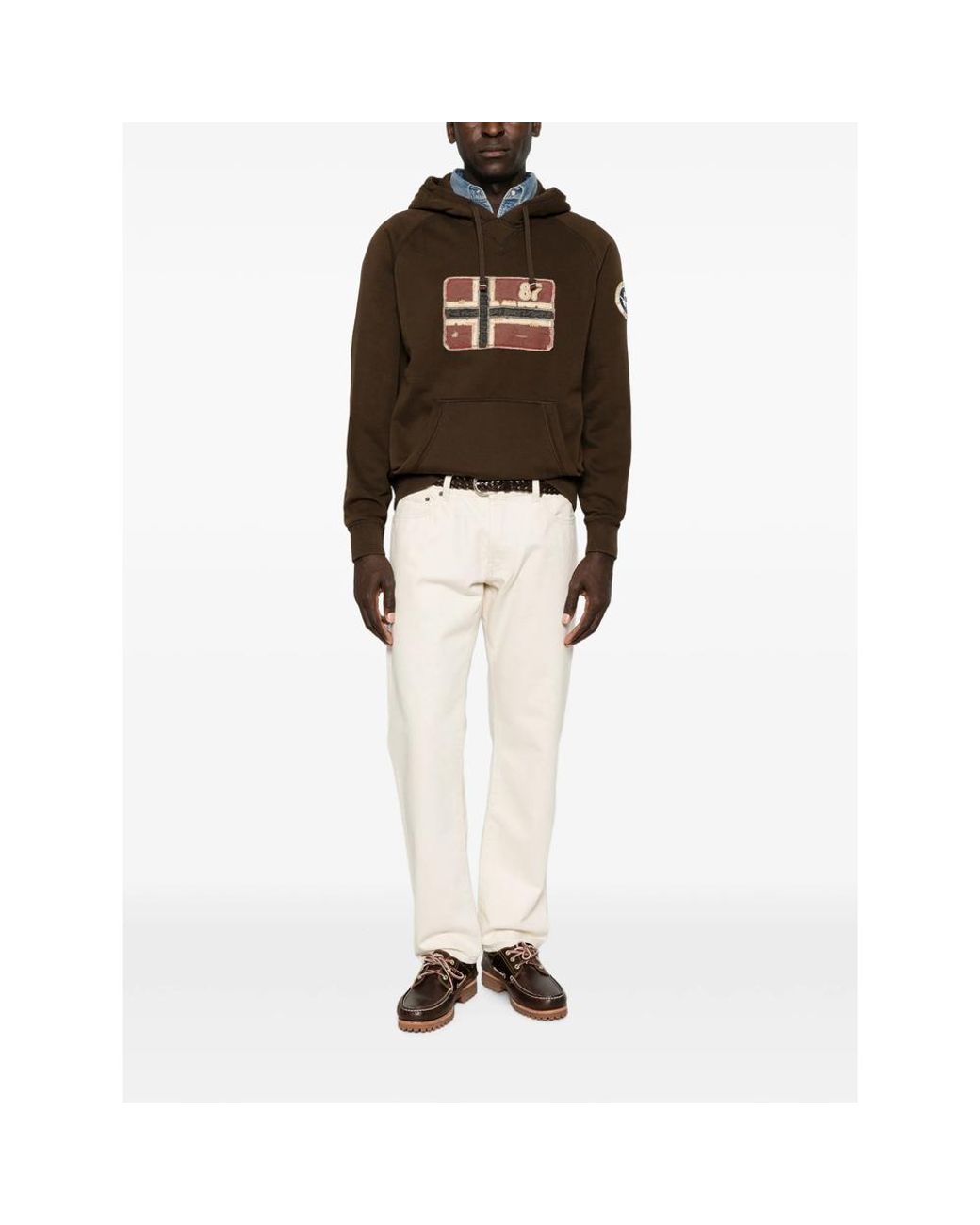 Napapijri Brown Logo-Patch Drawstring Hoodie for men