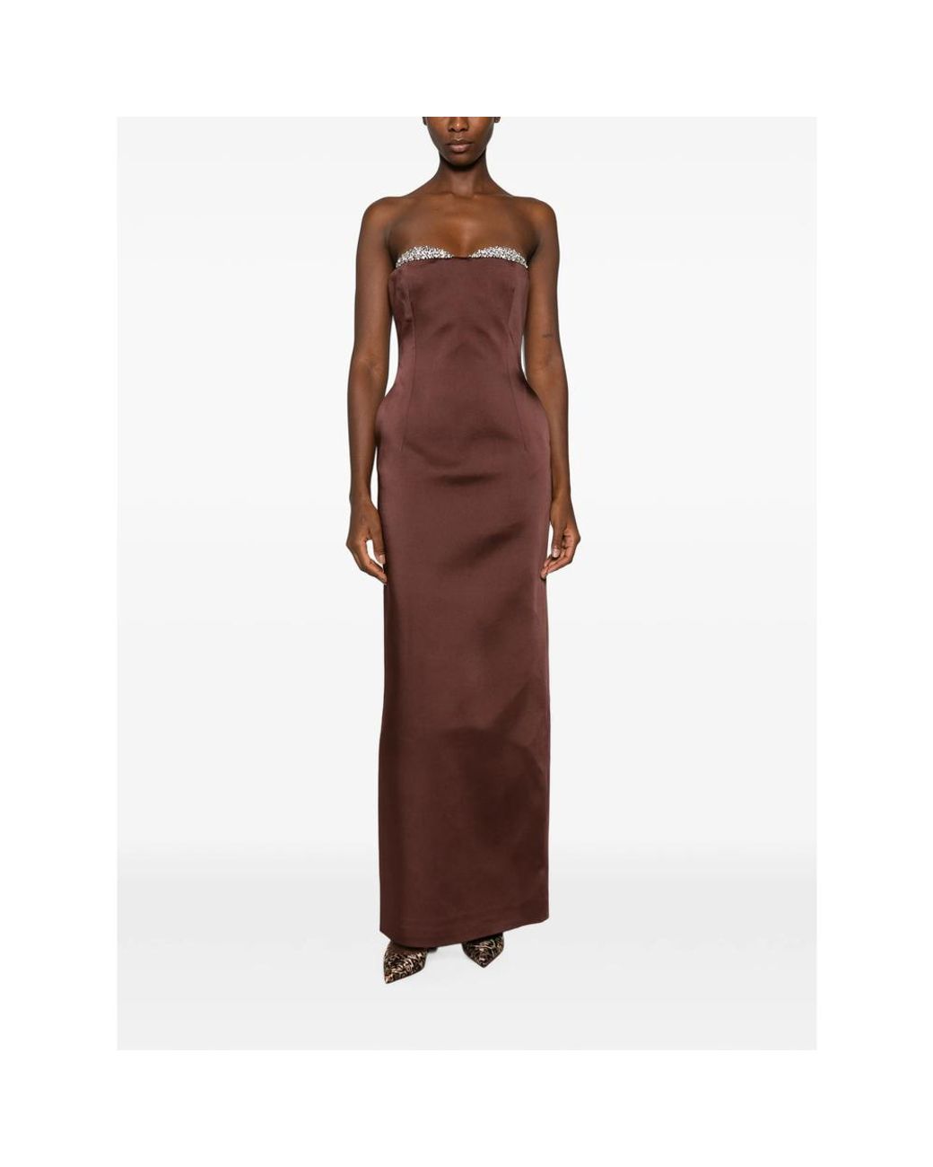 Ilkyaz Ozel Brown Noélie Crystal-Embellished Strapless Dress