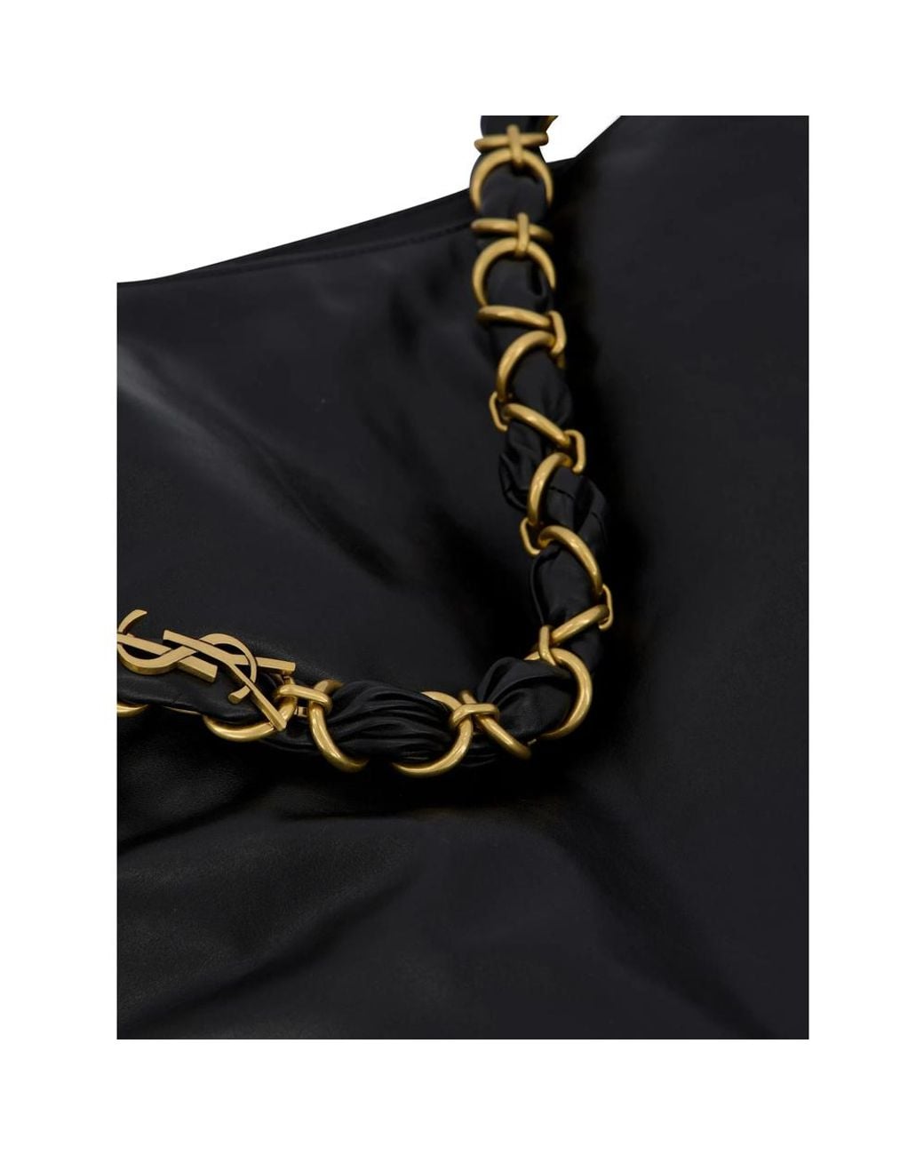 Saint Laurent Black Ysl-Plaque Chain-Link Tote Bag