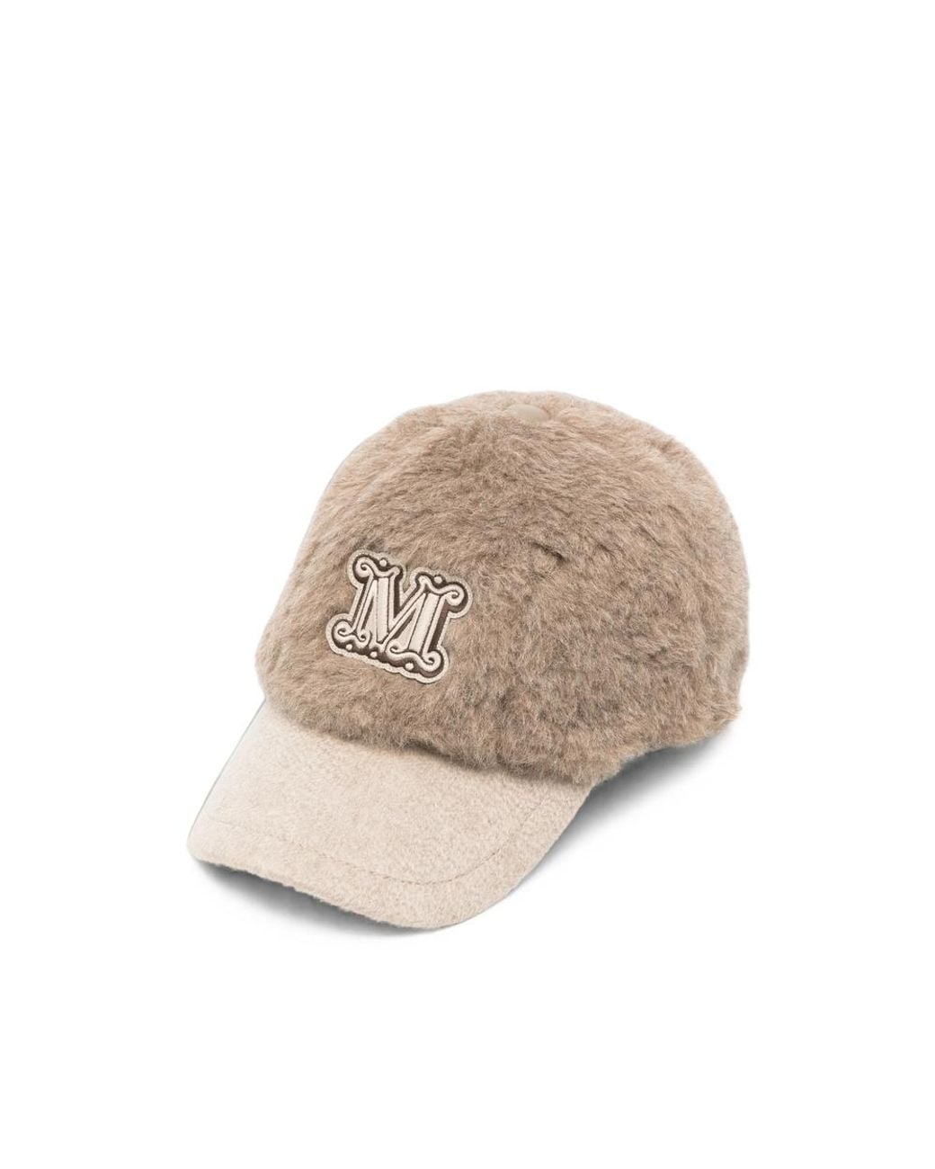 Max Mara Natural Logo-Patch Faux-Fur Cap