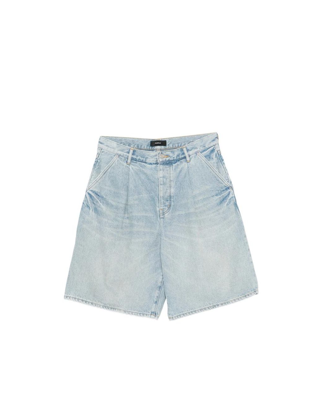 Purple Brand Blue Pleated Denim Shorts for men