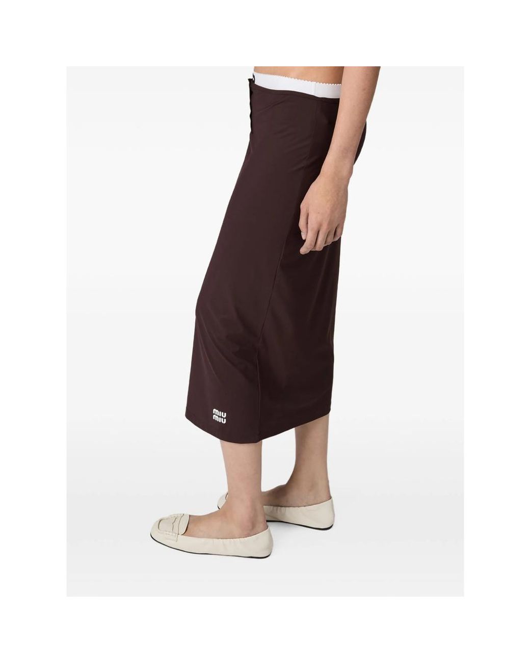 Miu Miu Brown Logo-Detail Buttoned Midi Skirt