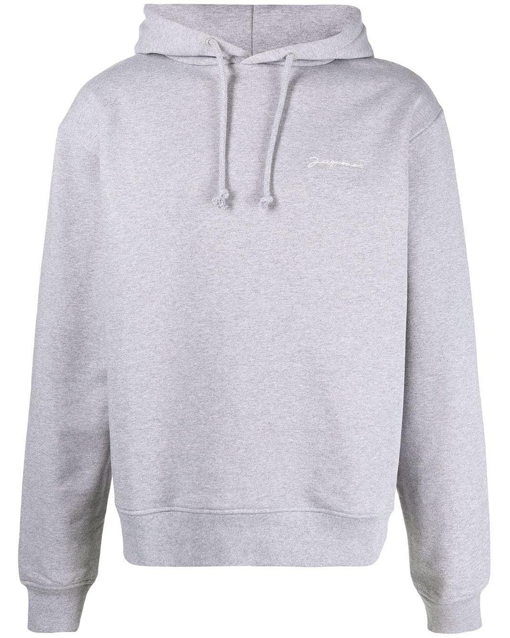 Jacquemus Cotton Logo Embroidered Hoodie in Grey (Gray) for Men - Lyst