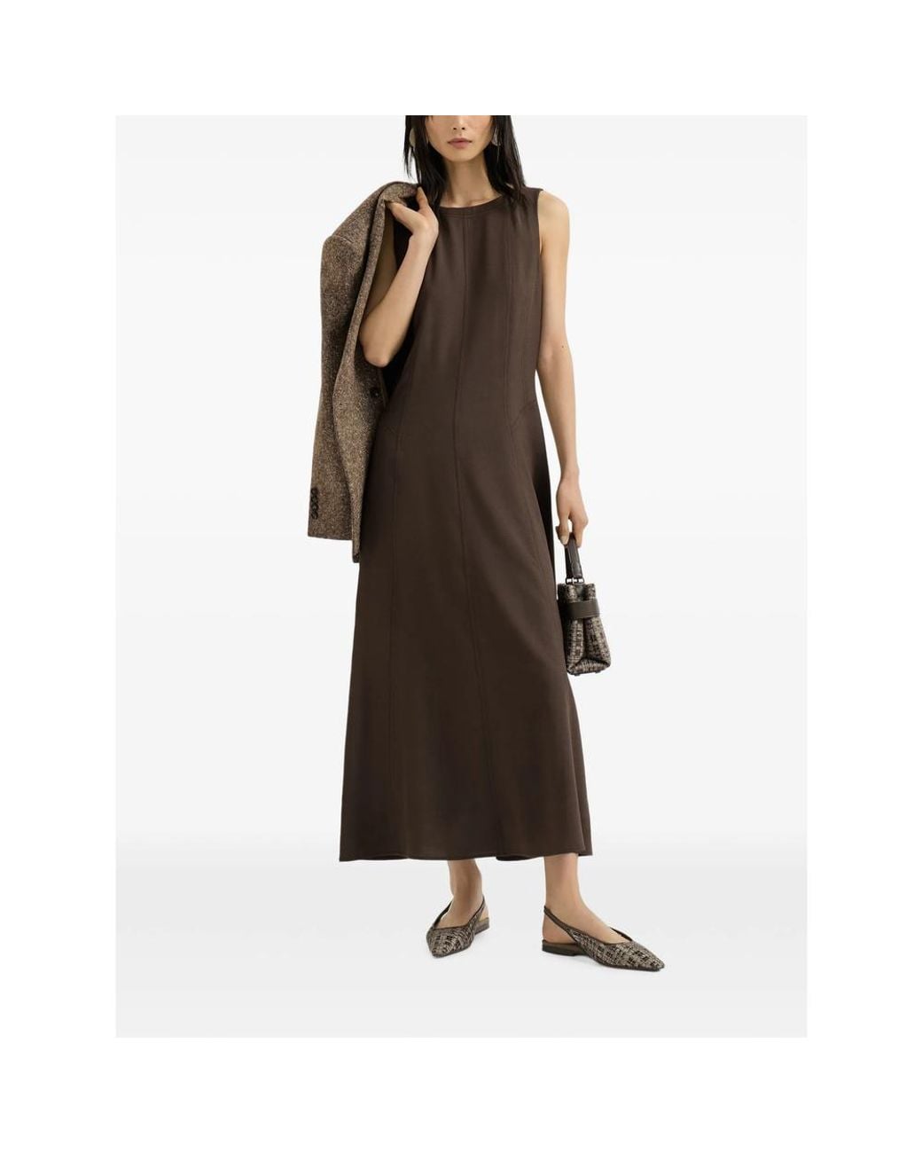 Brunello Cucinelli Brown Precious Check Embroidery Slingback Flats