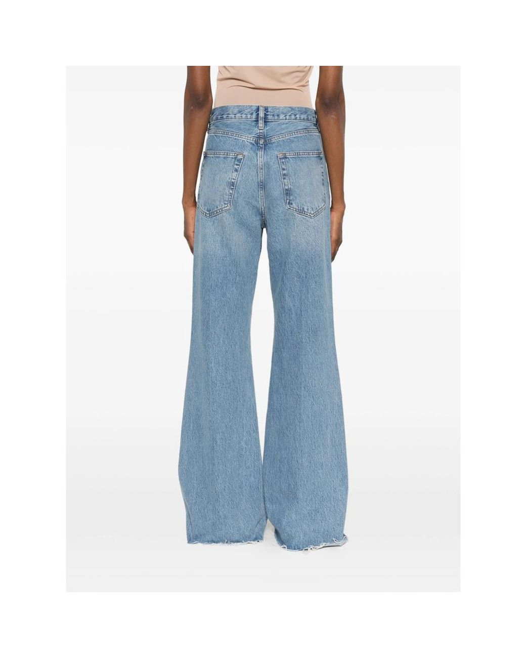FRAME Blue The Lax Raw-Edge Wide-Leg Jeans