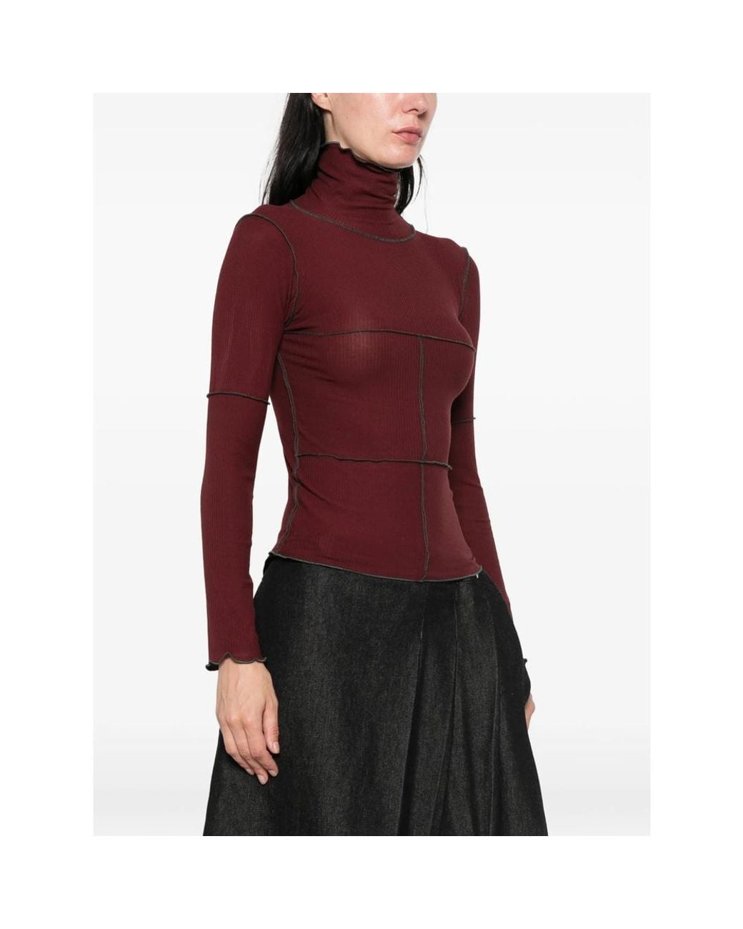 Baserange Purple Exposed-Seam Ribbed-Knit Top