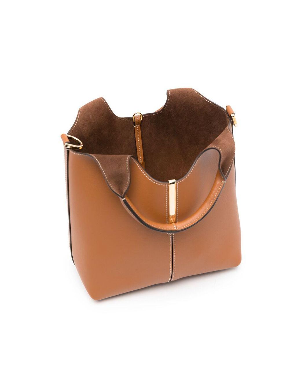 Tod's Brown Logo-Plate Contrast-Stitch Tote Bag