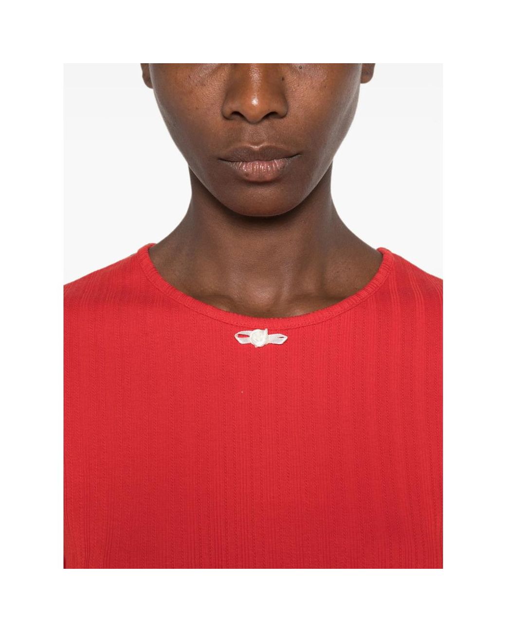Stine Goya Red Ribbed Bow-Detail T-Shirt