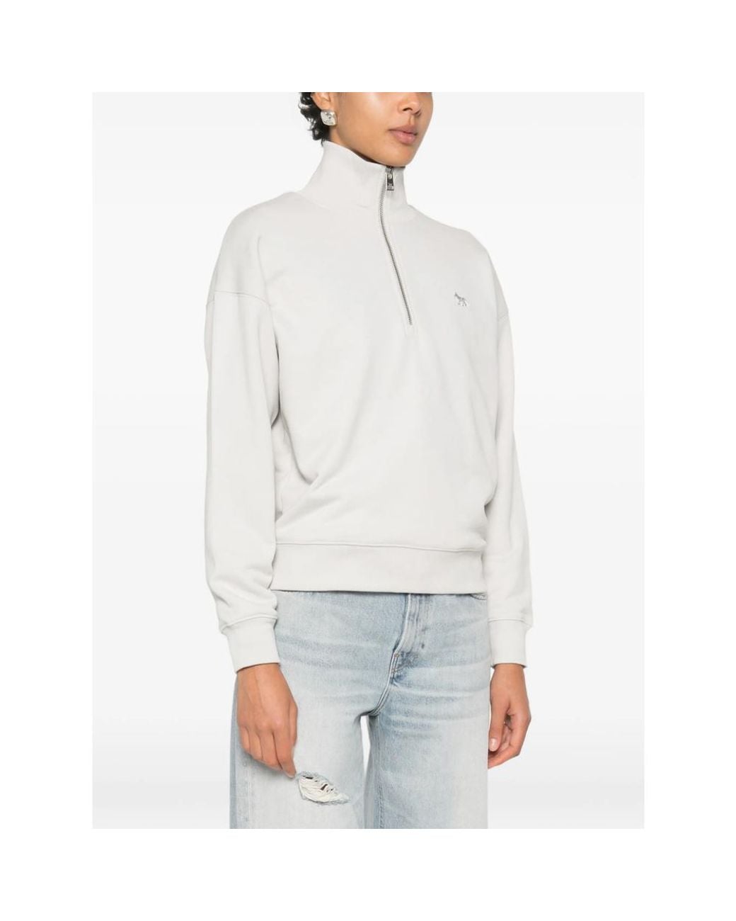 Maison Kitsuné White Quarter-Zip Sweatshirt Cotton Organic Sweater