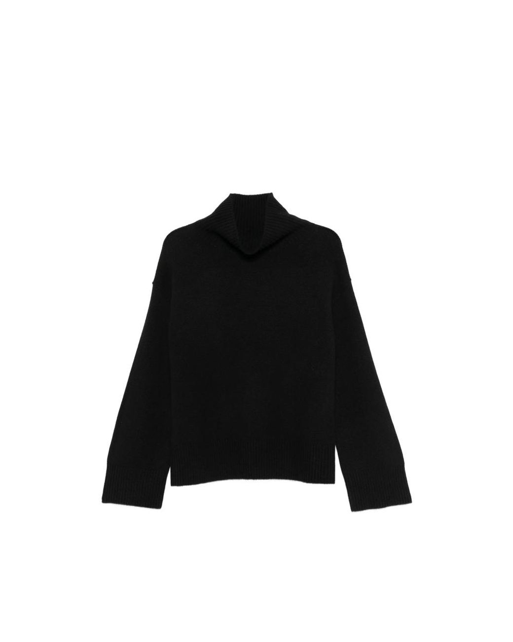 Soft Goat Black Roll-Neck Ribbed-Trim Sweater