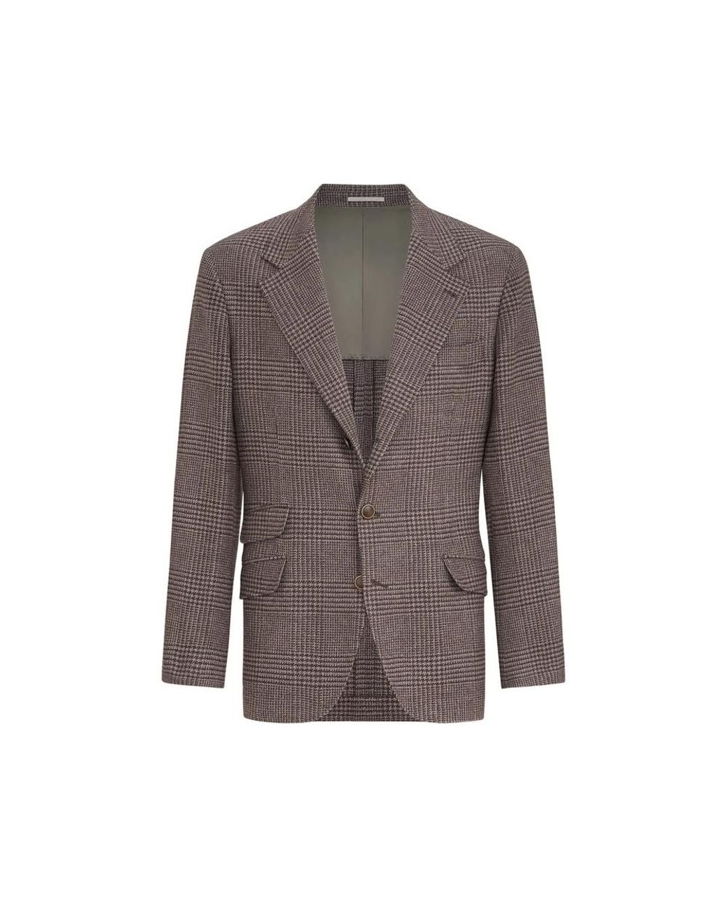 Brunello Cucinelli Brown Comfort Wool And Cashmere Prince Of Wales Flannel Deconstructed Cavallo Blazer for men