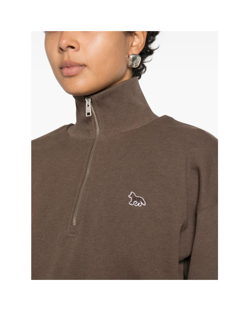 Maison Kitsuné Brown Quarter-Zip Cotton Sweatshirt Organic Sweater