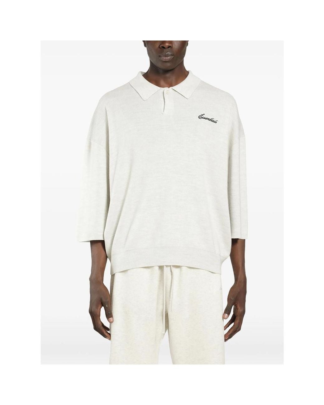 Fear Of God White Essentials Logo-Embroidered Polo Shirt for men