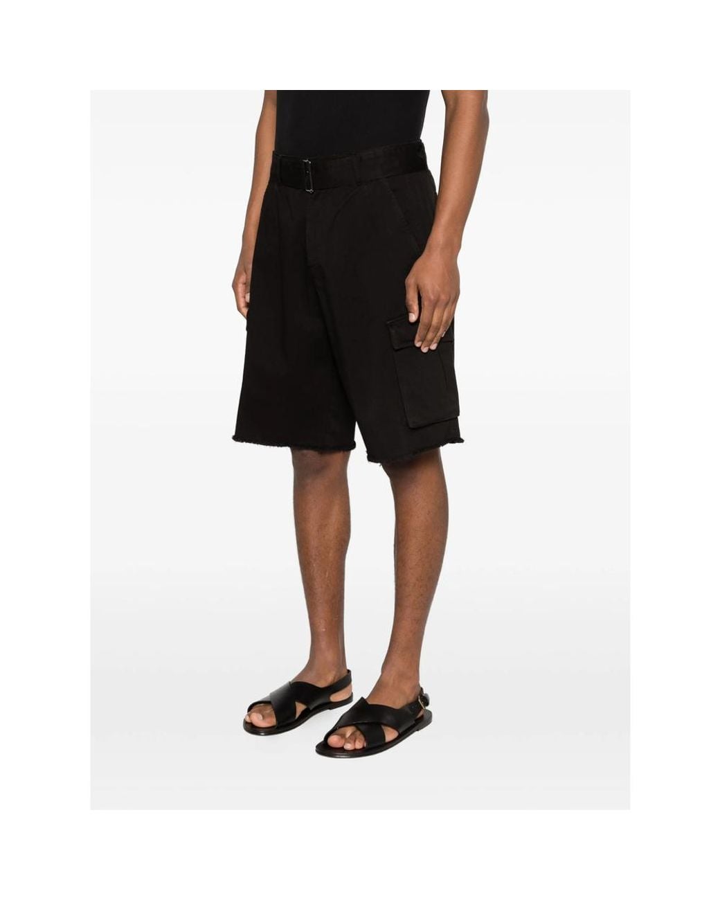 Laneus Black Belted Pocket Cargo Shorts for men