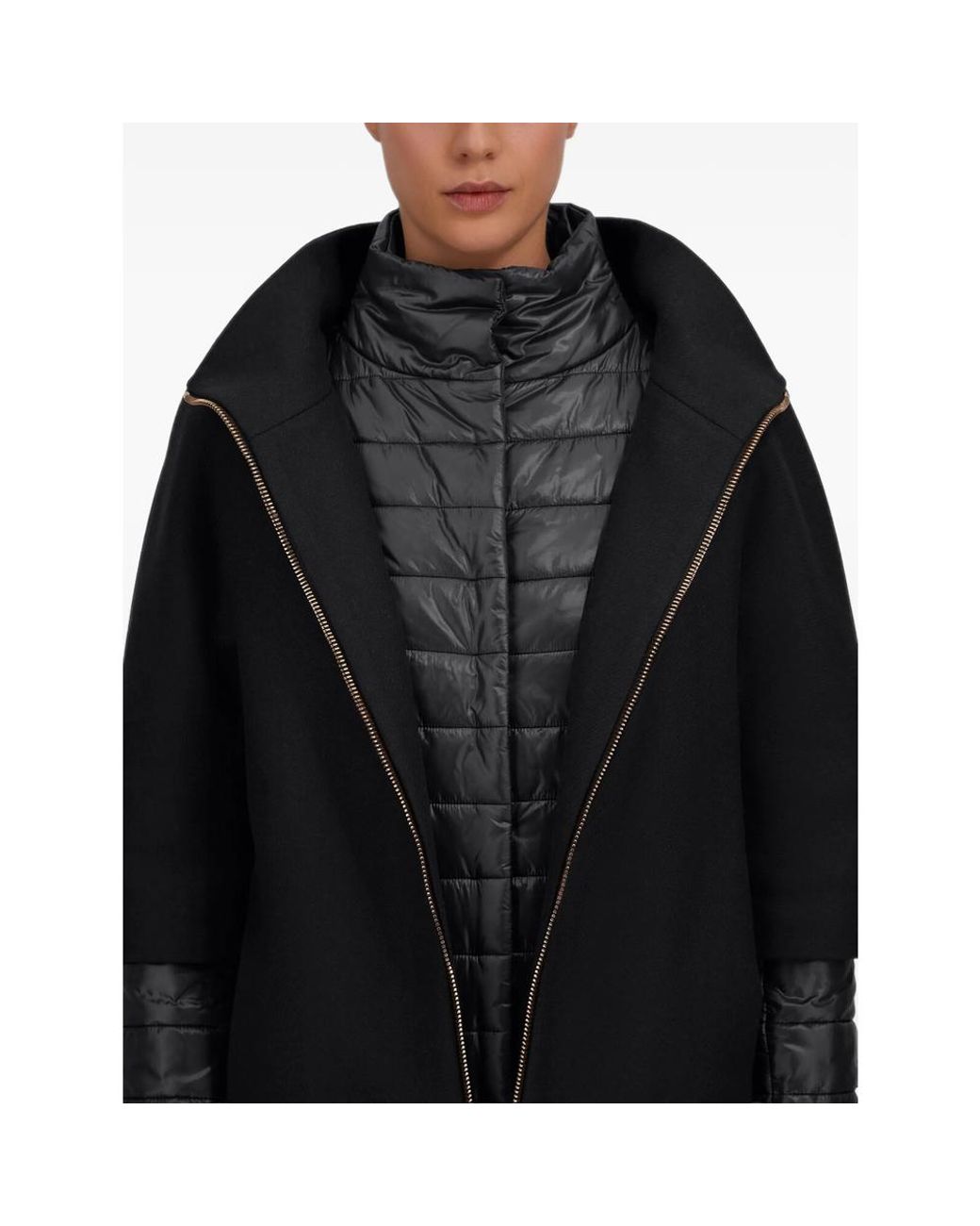 Herno Black Layered Zip-Up Coat