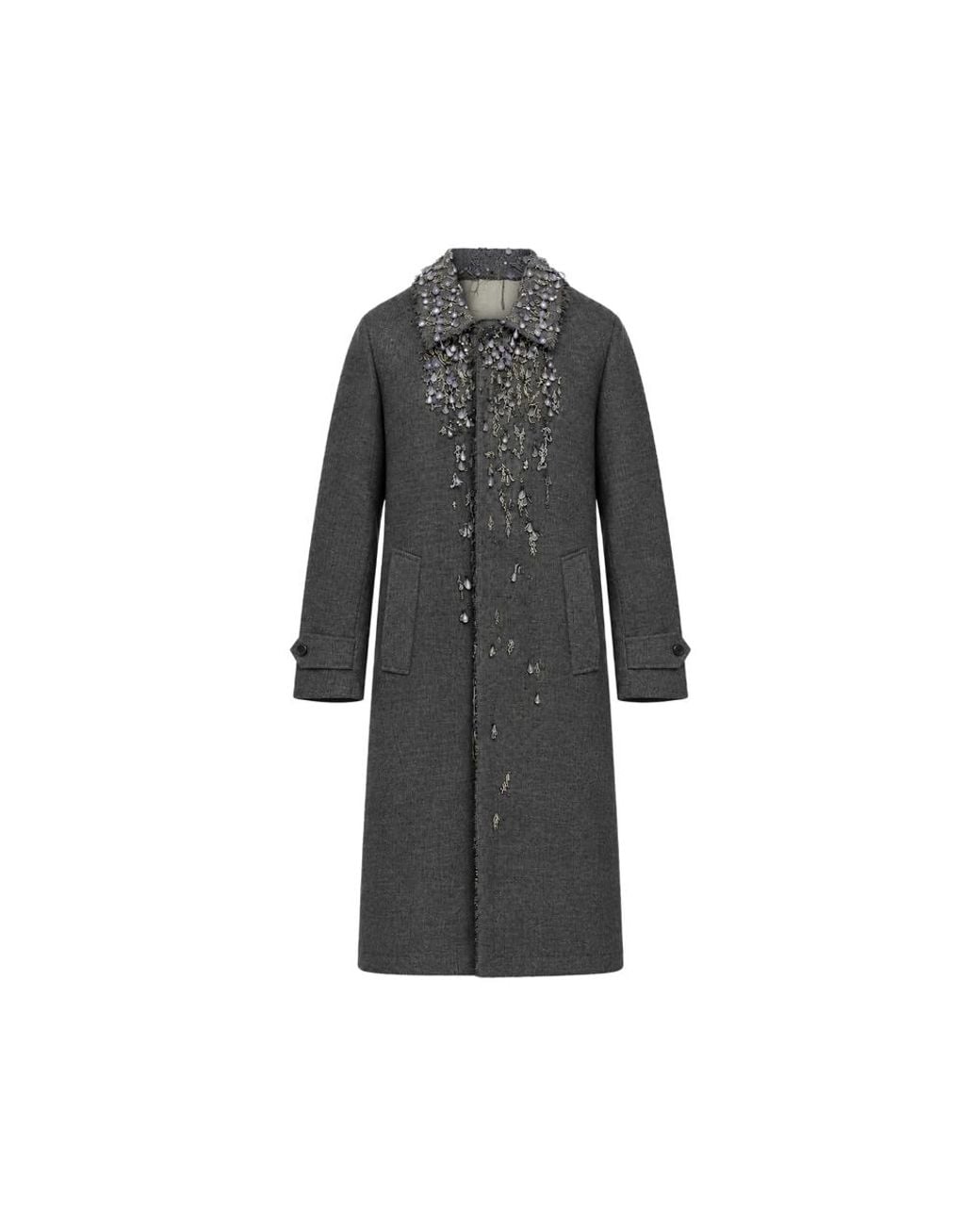 Prada Gray Single-Breasted Mouliné Prince Of Wales Check And Embroidered Twill Coat