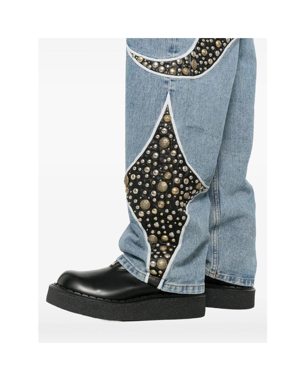 THUG CLUB Blue Studded Straight-Leg Jeans for men