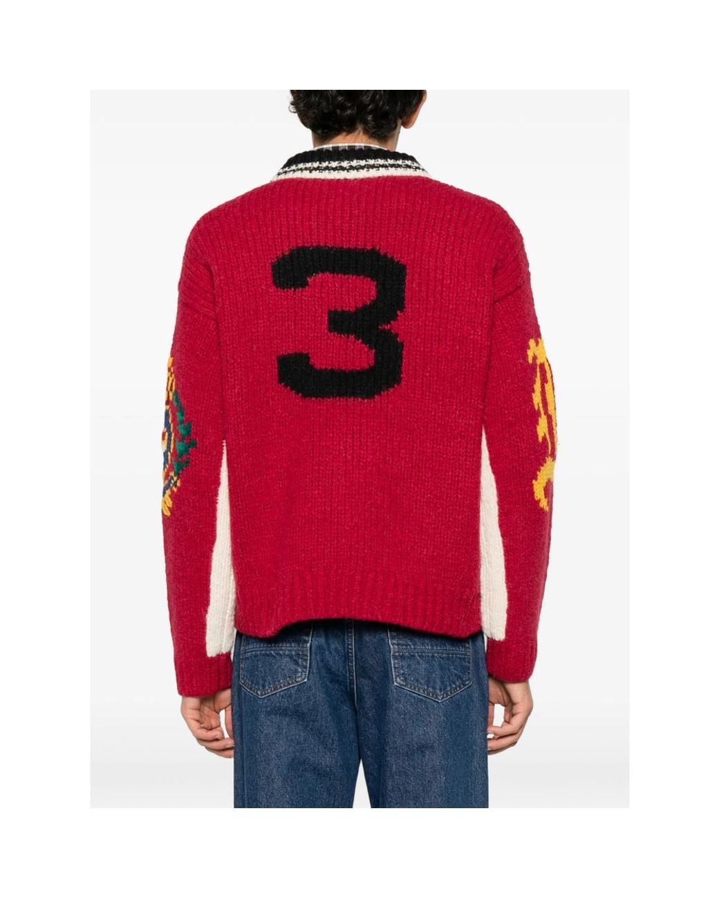 Ralph Lauren Red Logo-Intarsia Ribbed-Knit Polo Shirt for men