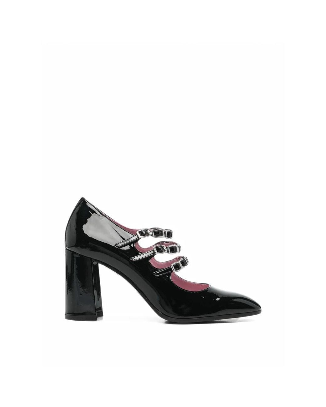 CAREL PARIS Black Patent-Leather Triple-Strap Pumps