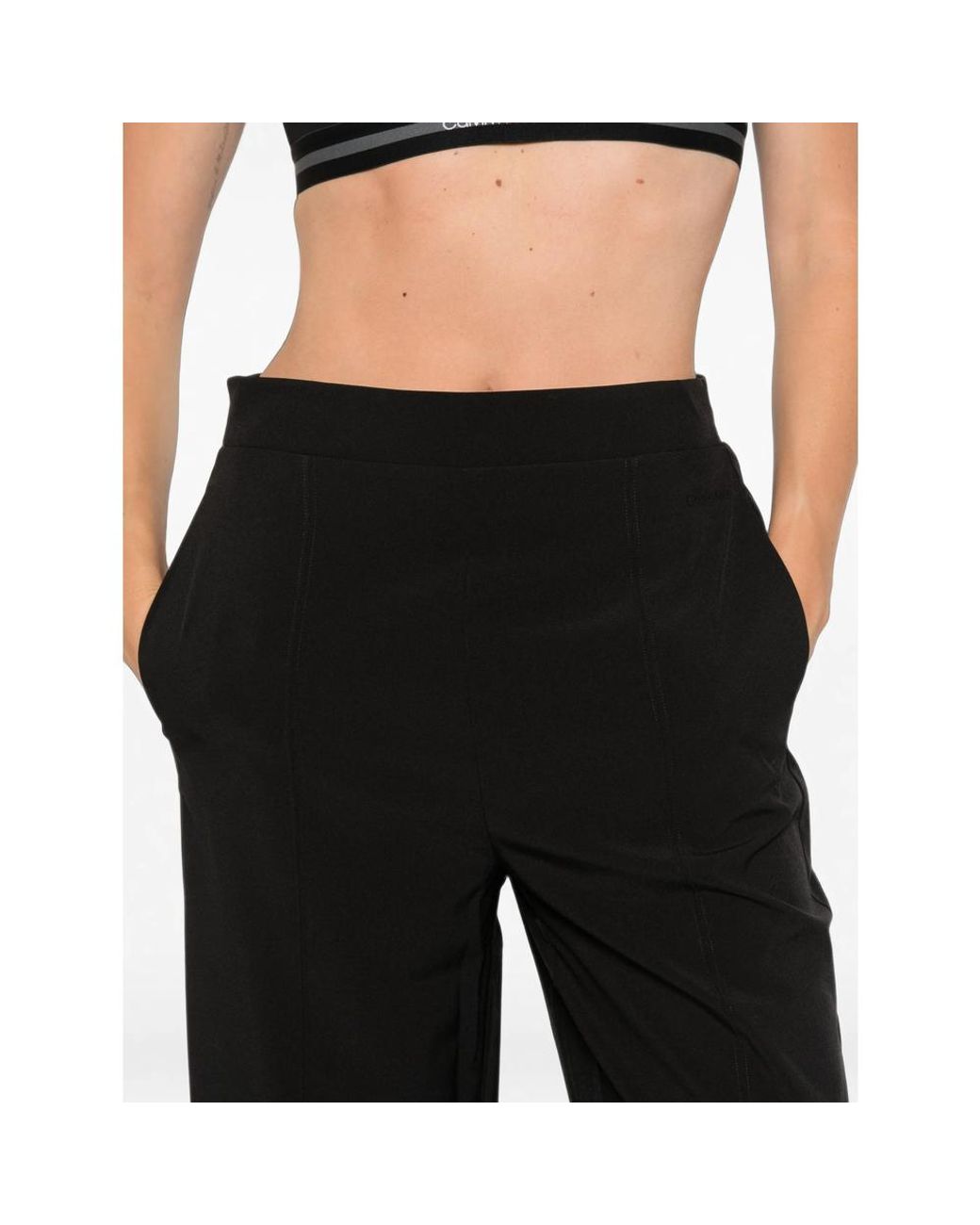 Calvin Klein Black Pintuck Wide-Leg Trousers