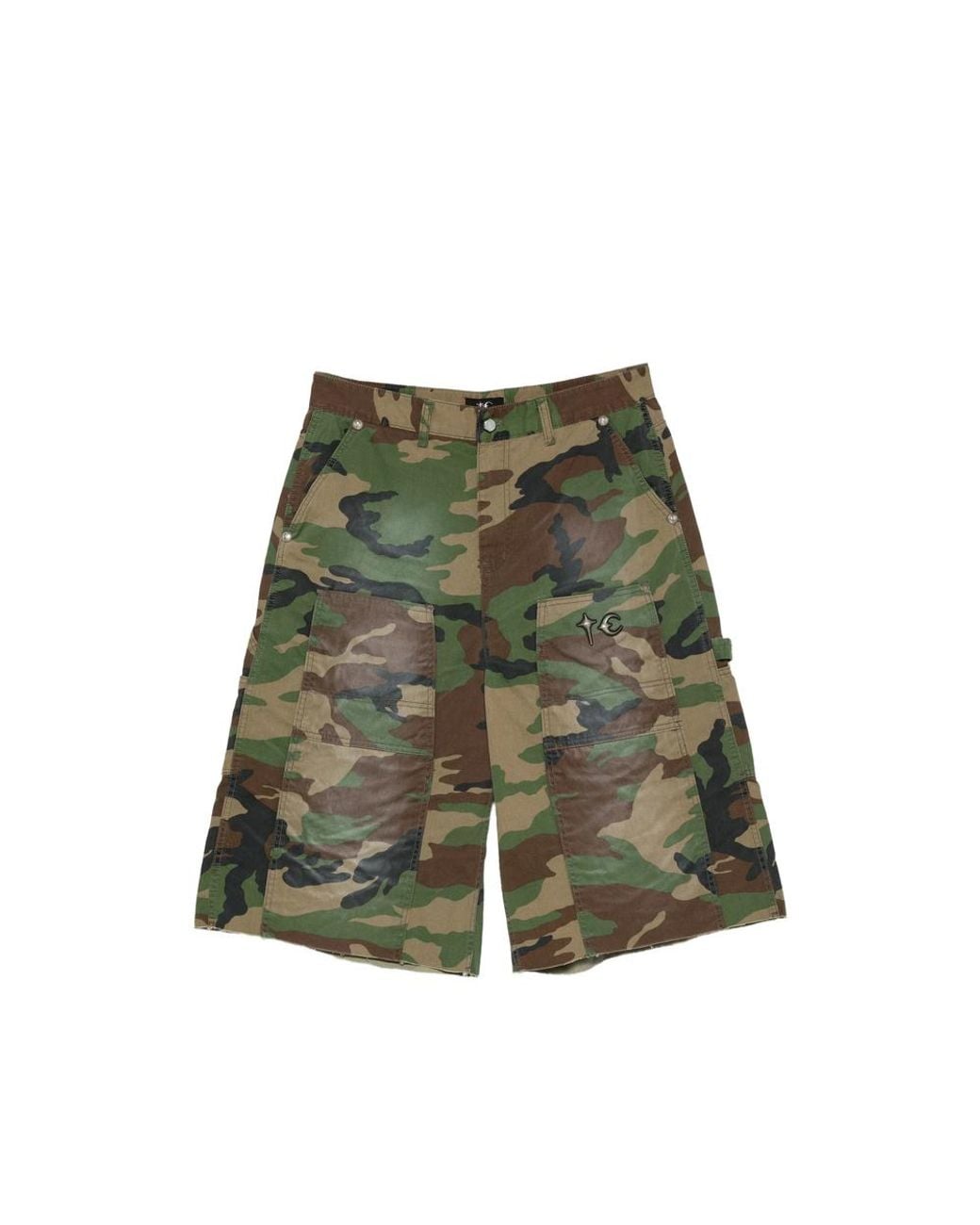 THUG CLUB Green Camouflage-Print Cargo Shorts for men