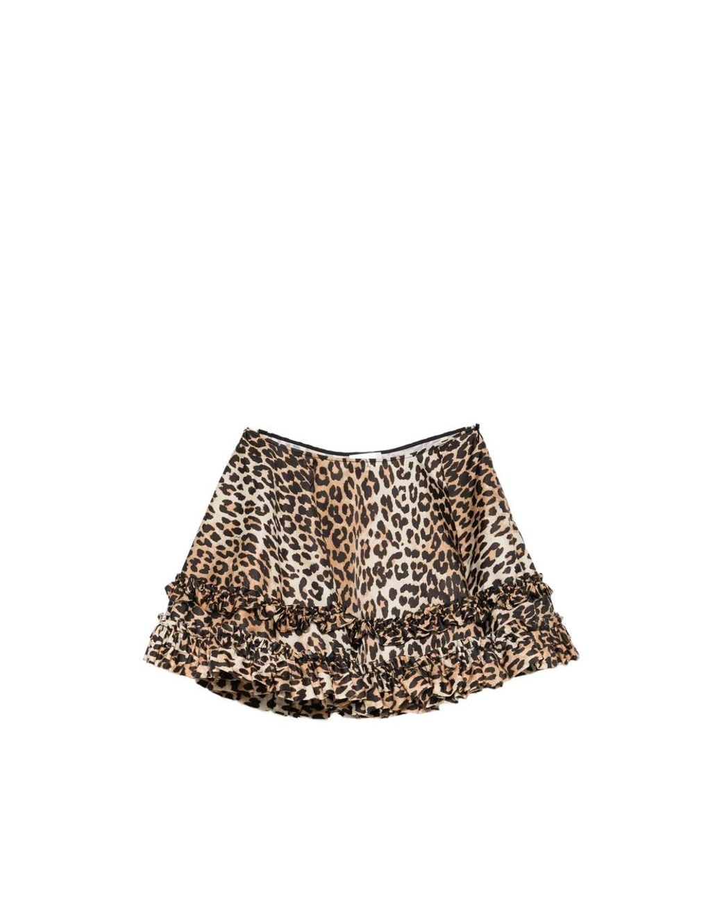 Ganni Brown Ruffled Leopard-Print Mini Skirt