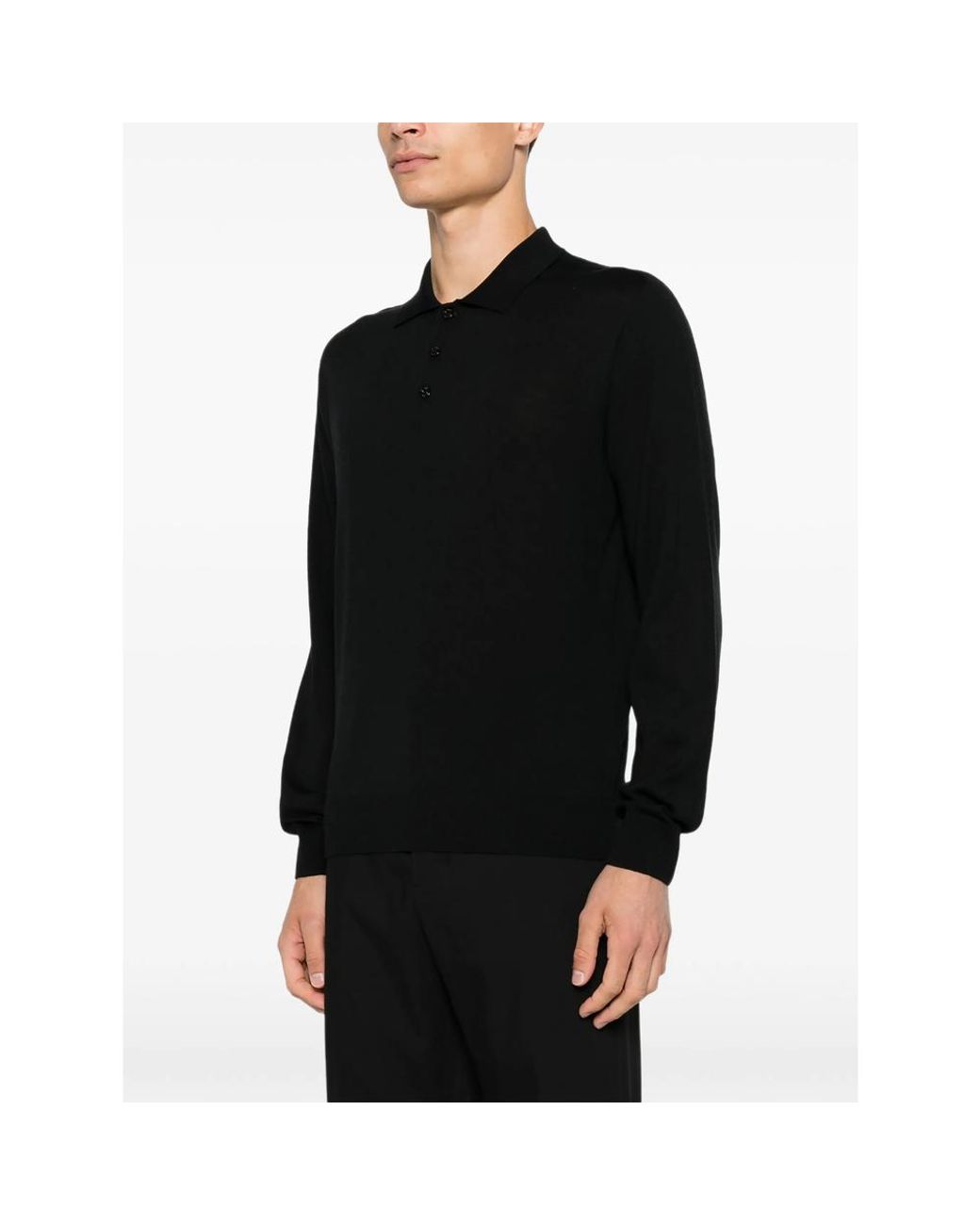 Canali Black Long-Sleeve Polo Shirt for men